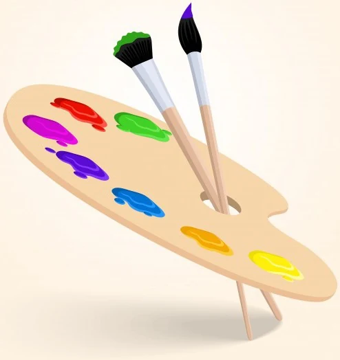 Paleta de cores e pincéis do Atelier Damy Inforzato em Santos